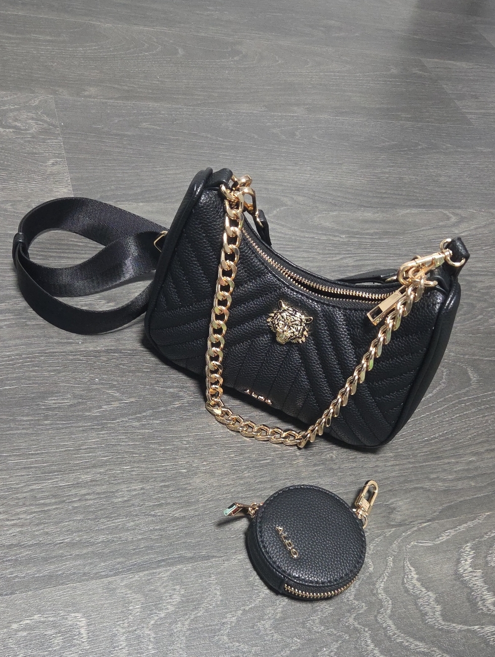 Black Aldo Purse With Gold Accents